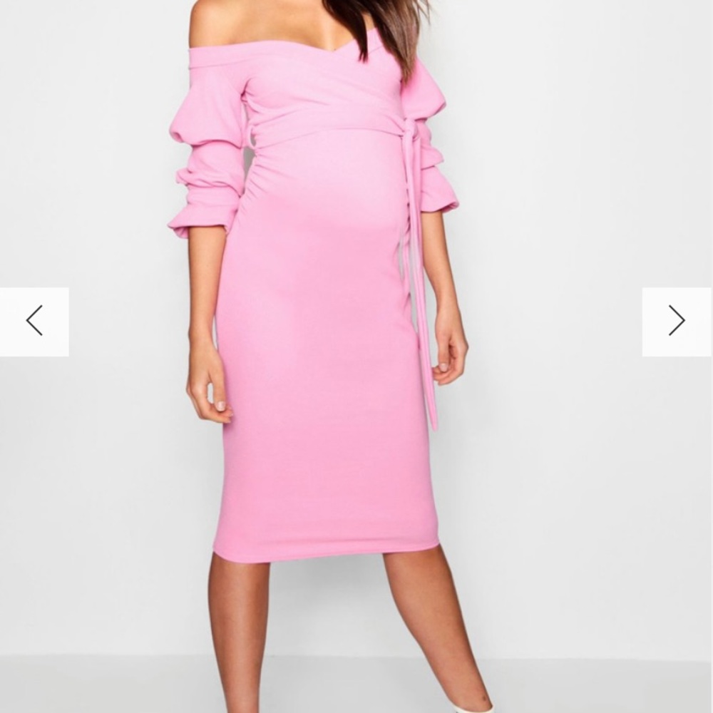 Boohoo maternity baby blue midi dress
